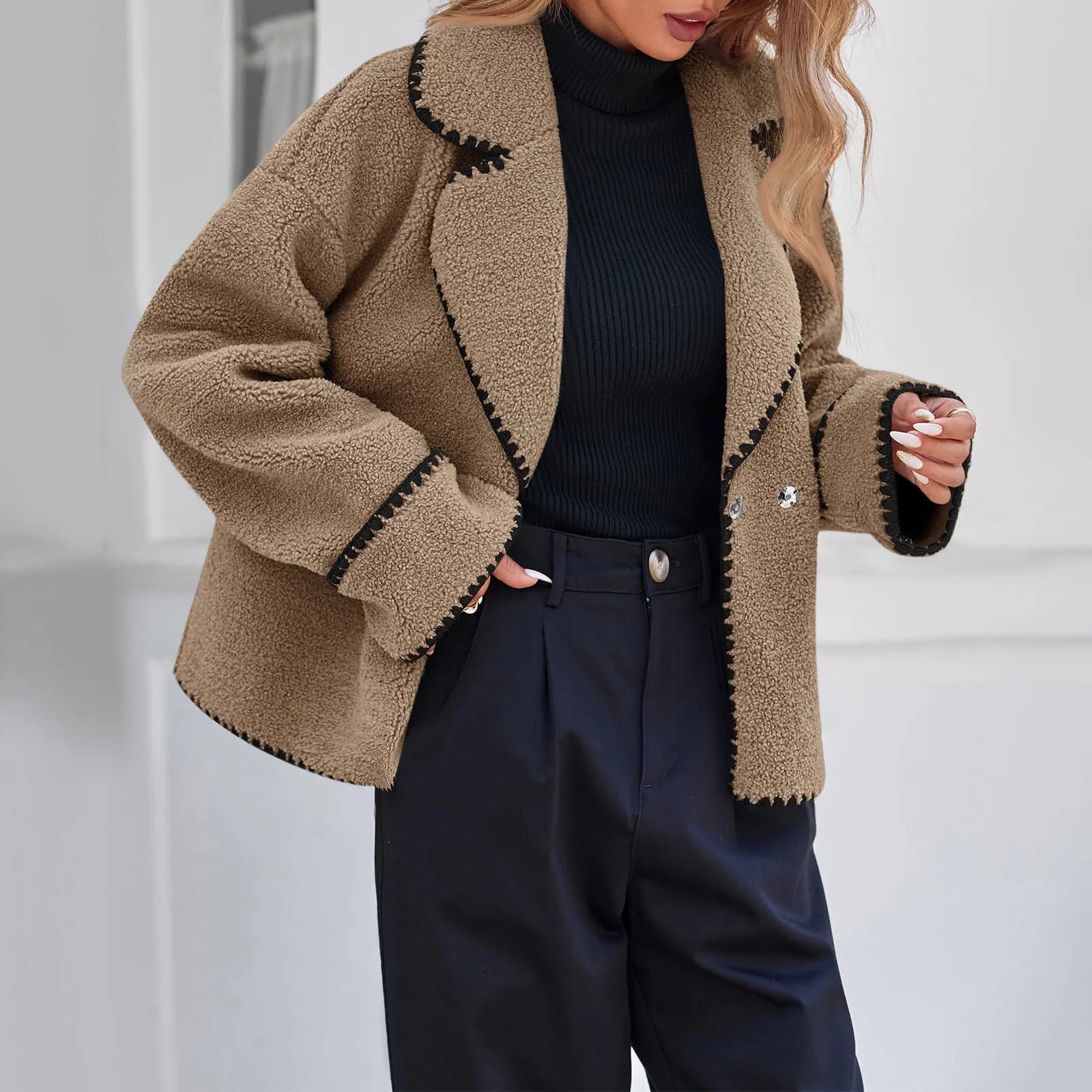 Contrast Plush Coat